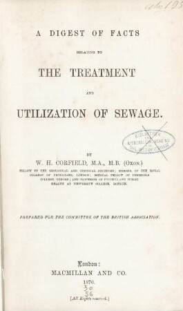 A digest of facts relating to the treatment and utilization of sewage