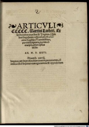 Articvli CCCCC Martini Lutheri, Ex sermonibus eius Sex & Triginta