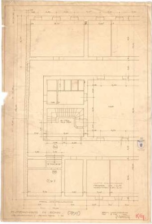 Bestelmeyer, German; Bonn (Nordrhein-Westfalen), Mühlheimerplatz; Verwaltungsgebäude - Mappe 2: Teilgrundriss Keller