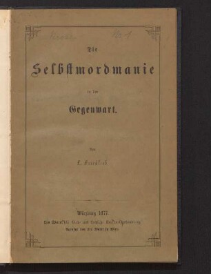 Die Selbstmordmanie in der Gegenwart
