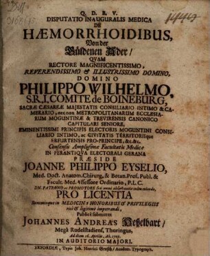 Disputatio Inauguralis Medica De Haemorrhoidibus, Von der Güldenen Ader