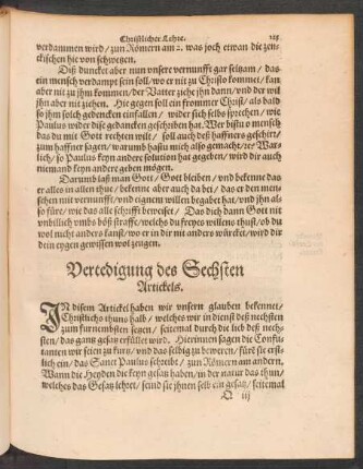 Vertedigung des Sechsten Artickels.