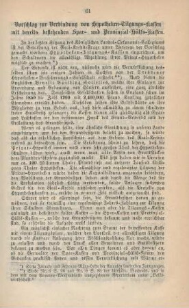 Vorschlag zur Verbindung von Hypotheken-Tilgungs-Kassen mit bereits bestehenden Spar- und Provinzial-Hülfs-Kassen.