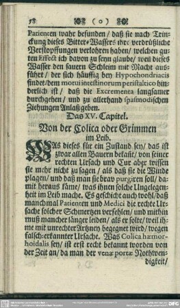 Das XV. Capitel. Von der Colica oder Grimmen im Leib