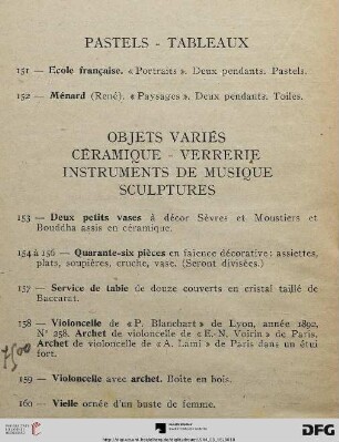 Objets variés, Céramique – Verrerie, Instruments de Musique, Sculptures (Nr. 153-172)