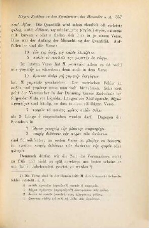 Nachlese zu den Spruchversen des Menander und Anderer