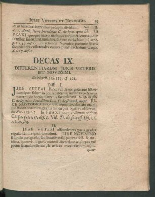 Decas IX. Differentiarum Iuris Veteris Et Novissimi. Ex Novell. 118. 119. & 121.