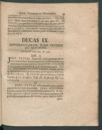 Decas IX. Differentiarum Iuris Veteris Et Novissimi. Ex Novell. 118. 119. & 121.