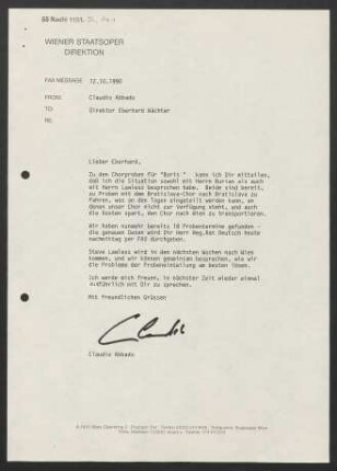 Brief an Eberhard Wächter, 12.10.1990