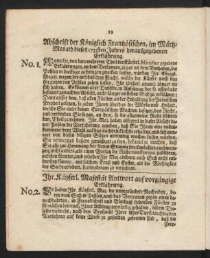 No. 2. Ihr. Käyserl. Majestät Antwort auf vorgängige Erklährung.