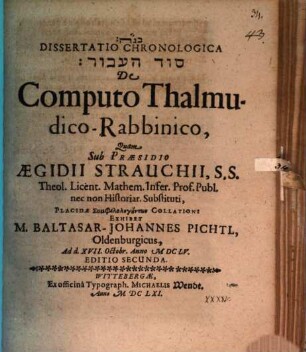 Diss. chron. de computo Thalmudico-Rabbin