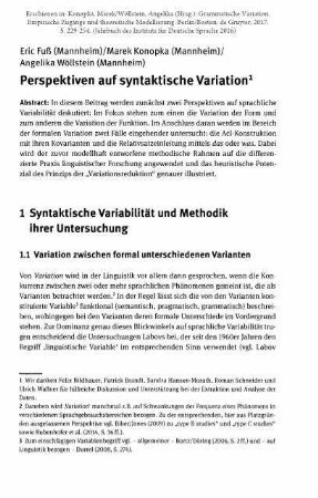 Perspektiven auf syntaktische Variation