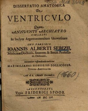 Dissertatio Anatomica De Ventricvlo