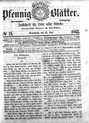 No. 21, Sonnabend, den 23. Mai 1863
