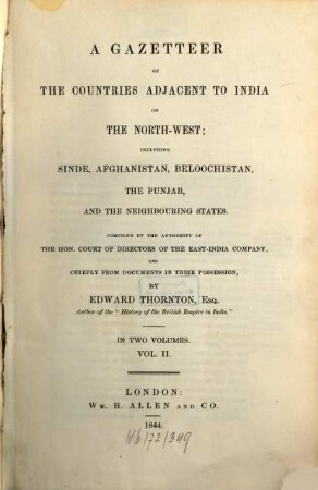 A Gazetteer of the countries adjacent to India on the North-West, 2