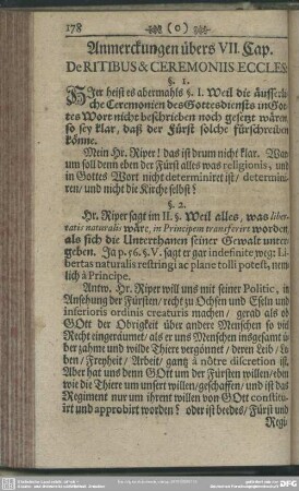 Anmerckungen über VII. Cap. De Ritibus & Ceremoniis Eccles
