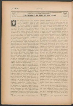 Colaboración universitaria : Comentarios al plan de lecturas