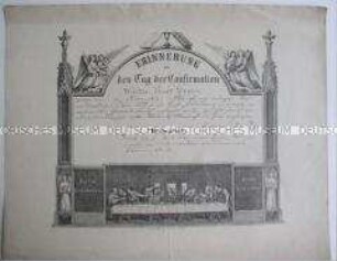 Konfirmationsurkunde "Erinnerung an den Tag der Konfirmation"für Walter Ernst Degen, ausgestellt vom Diakon der Thomas-Kirche Leipzig; 27. März 1877