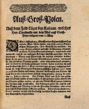Extract Schreibens, von Underschidlichen Orthen, auß Groß-Polen : [10. May]