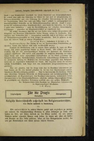Religiöse Unterrichtsstoffe außerhalb des Religionsunterrichtes : [Fortsetzung]