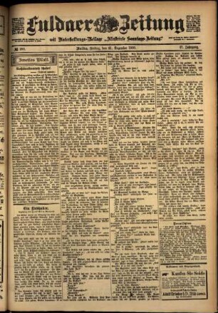 Zweite Ausgabe vom Freitag, den 21. Dezember 1900.