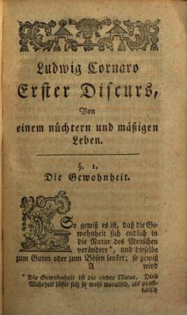 Ludwig Cornaro, eines ehemaligen Edelmanns zu Padua, Vorstellung von dem Nutzen eines nüchtern und mäßigen Lebens