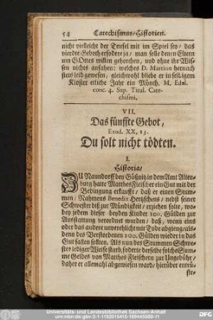 VII. Das fünffte Gebot, Exod. XX; 13. Du solt nicht tödten.