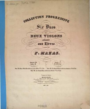 Six duos pour deux violons : dédiés aux elèves : oeuvre 39 : lettre B, 1. Oeuvre 39