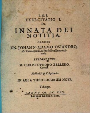 Exercitatio I. de innata Dei notitia