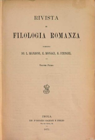 Rivista di filologia romanza. 1. 1872