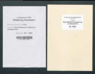 Gesetze und Edikte für Behörden und Gerichte im Herzogtum Kleve und in der Grafschaft Mark Beschreibung: Amtsbuch, "corpus iuris statuarii. Cleve und Märckische Sanctiones et Leges pragmatica. Collectiret vom Churfürstlich Brandenburgischen Rat, Hoch- und Feigrefen des Amptes Altena und Richtern des Ampts Neuenrade, Simeon von Diest, in usum progressus iudiciarii necessarium advocato." Sammlung teils geschriebener, teils gedruckter Gesetze und Edikte, fol. I-VII, 1-655, in Pergamenteinband, mit Sachindex Provenienz: Go- und Freigraf zu Altena, Richter zu Neuenrade, Simeon von Diest