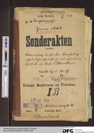 Überweisung der für den Kriegsbedarf erforderlichen Grundstücke und vorhandenen Gebäude im Kreise Osthavelland