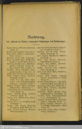 Nachtrag, betr. während des Druckes eingegangene Ergänzungen und Veränderungen