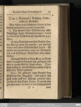 Das 6. Exempel/ Hertzog Heinrichs zu Sachsen.