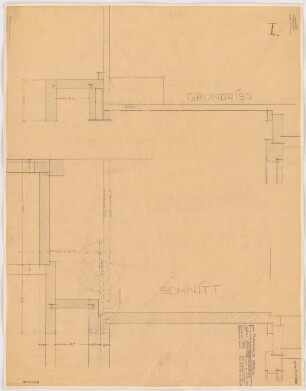 Haus des Rundfunks, Berlin-Charlottenburg: Sitzungssaal, Fenstersturz mit Rollkasten, Schnitt, Grundriss 1:1