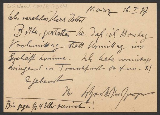 Brief an B. Schott's Söhne : 16.01.1927