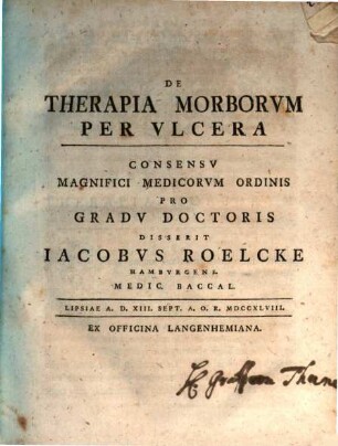 De Therapia Morborvm Per Vlcera : a. d. XIII. Sept. a.o.r. MDCCXLVIII.