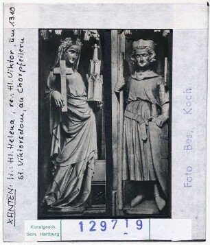 Xanten: Dom St. Viktor, Chorpfeiler, Heilige Helene, Heiliger Viktor