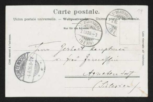 Brief von Ismar Boas an Gerhart Hauptmann und Margarete Hauptmann