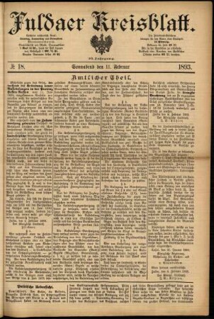 Erste Ausgabe vom Samstag, den 11. Februar 1893.