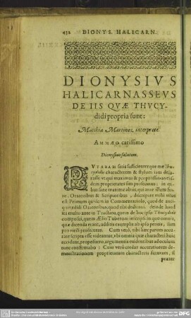 Dionysius Halicarnasseus De Iis Quae Thucydidi propria sunt