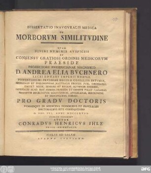 Dissertatio Inavgvralis Medica De Morborvm Similitvdine