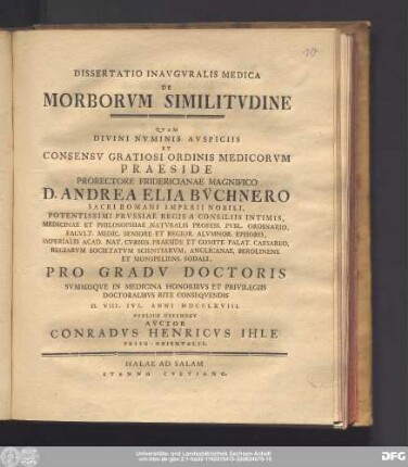 Dissertatio Inavgvralis Medica De Morborvm Similitvdine