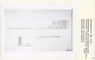 Randbebauung Breitenbachviertel, Berlin-Dahlem (Diplomarbeit bei Willy Kreuer): Ansicht von Westen, Osten und Schnitte 1:200