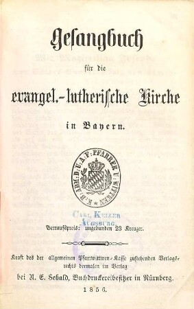 Gesangbuch für die evangel.-lutherische Kirche in Bayern