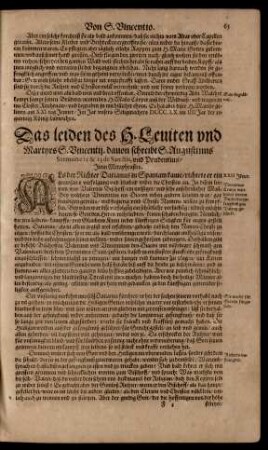 Das leiden des H. Leviten und Martyrs S. Vincentii. ...