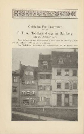 Offizielles Fest-Programm für die E. T. A. Hoffmann-Feier in Bamberg am 26. Oktober 1908.
