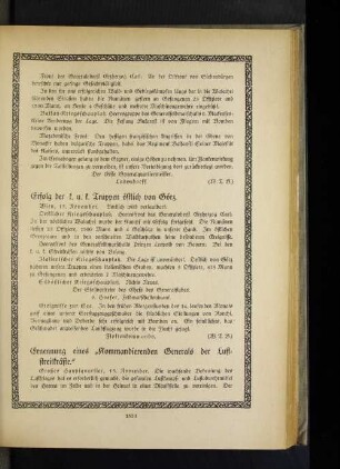 Ernennung eines "Kommandierenden Generals der Luftstreitkräfte".