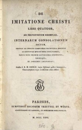 De imitatione Christi : libri quatuor