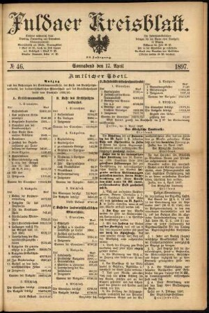 Erste Ausgabe vom Samstag, den 17. April 1897.